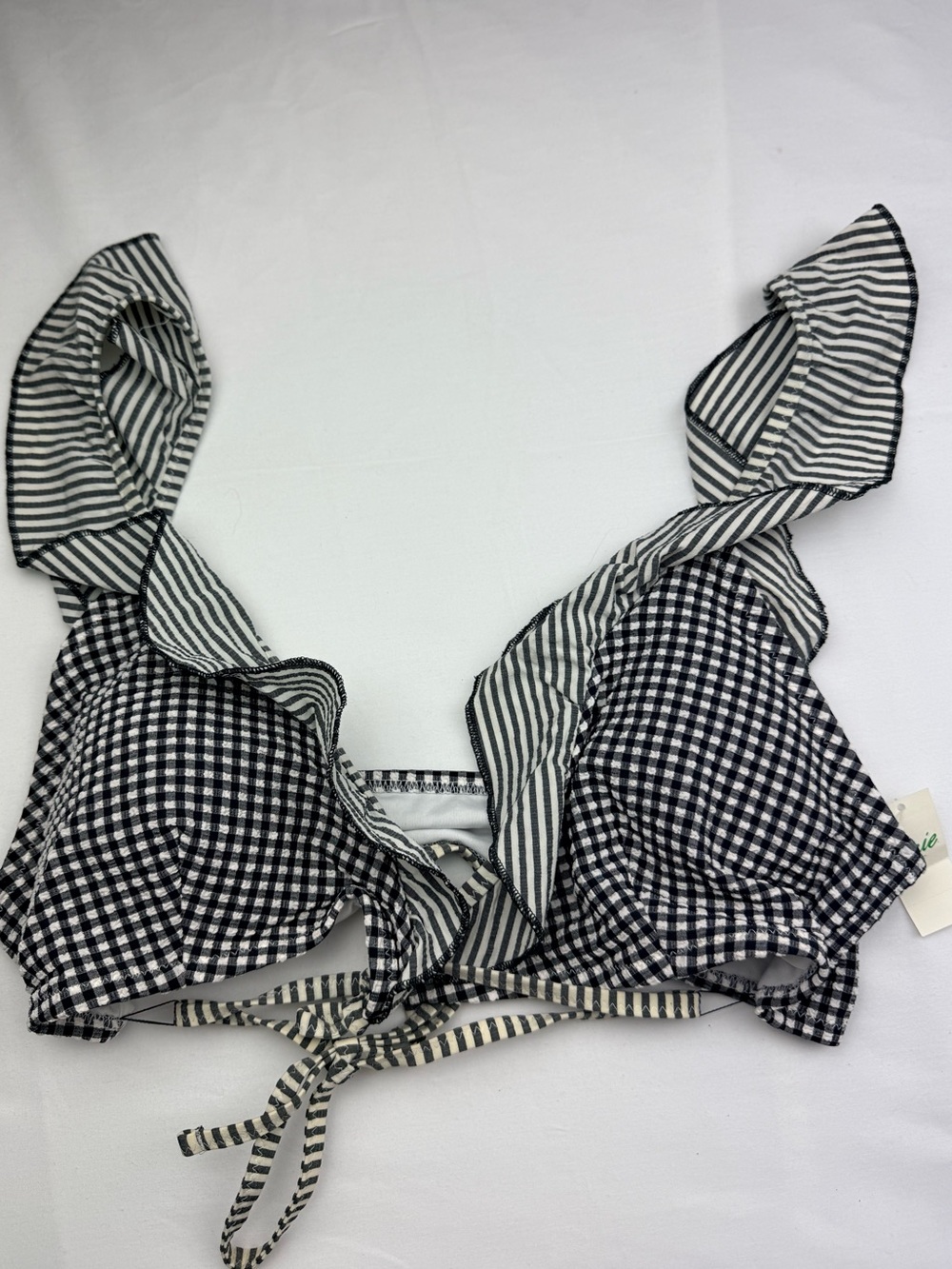 Aerie Black & White Gingham Tie-Front Bikini Top